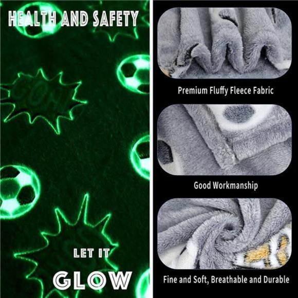 Glow in The Dark Blanket Soccer for Kids Boys Girls Fun Soft Plush Flannel Furry - Picture 2 of 7